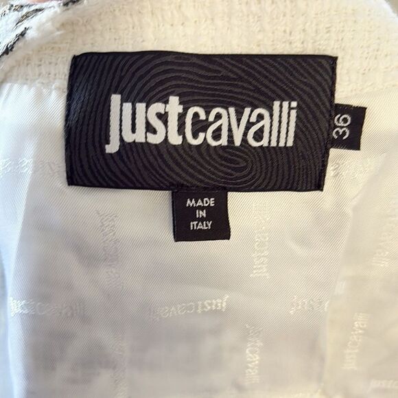 Vintage Just Cavalli Gold, Black & White 3/4 Sleeve Jacket w Ruffle Hem & Cuffs - Picture 7 of 10